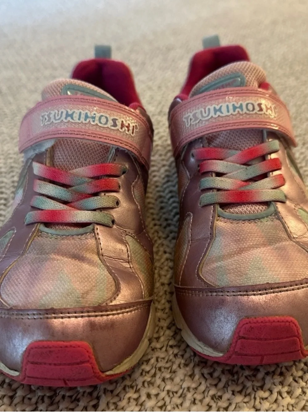 Girls Iridescent Pink velcro Tsukihoshi Sneakers size 1